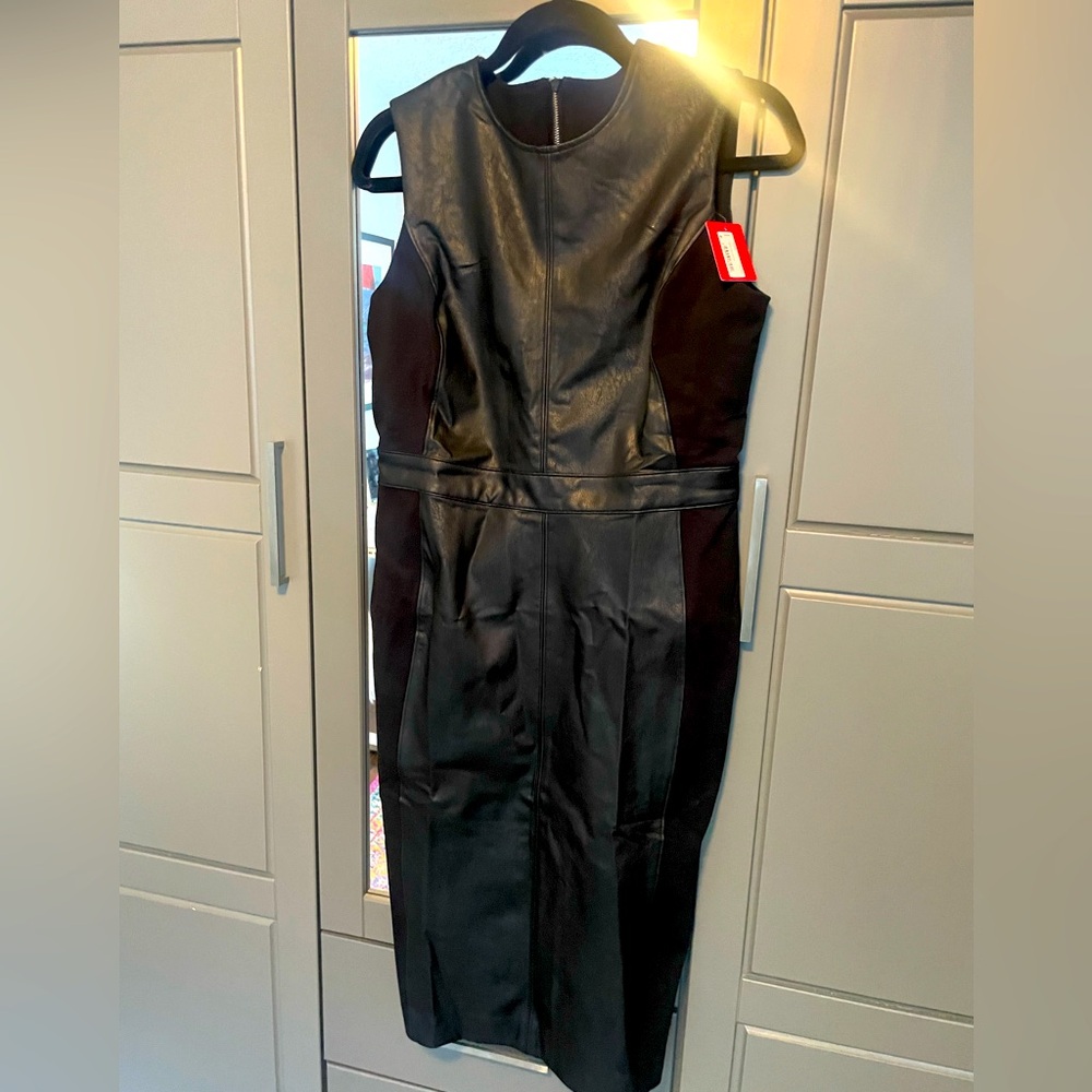 Spanx Leather-Like Combo Fitted Sheath in Luxe Black Dress Size Medium